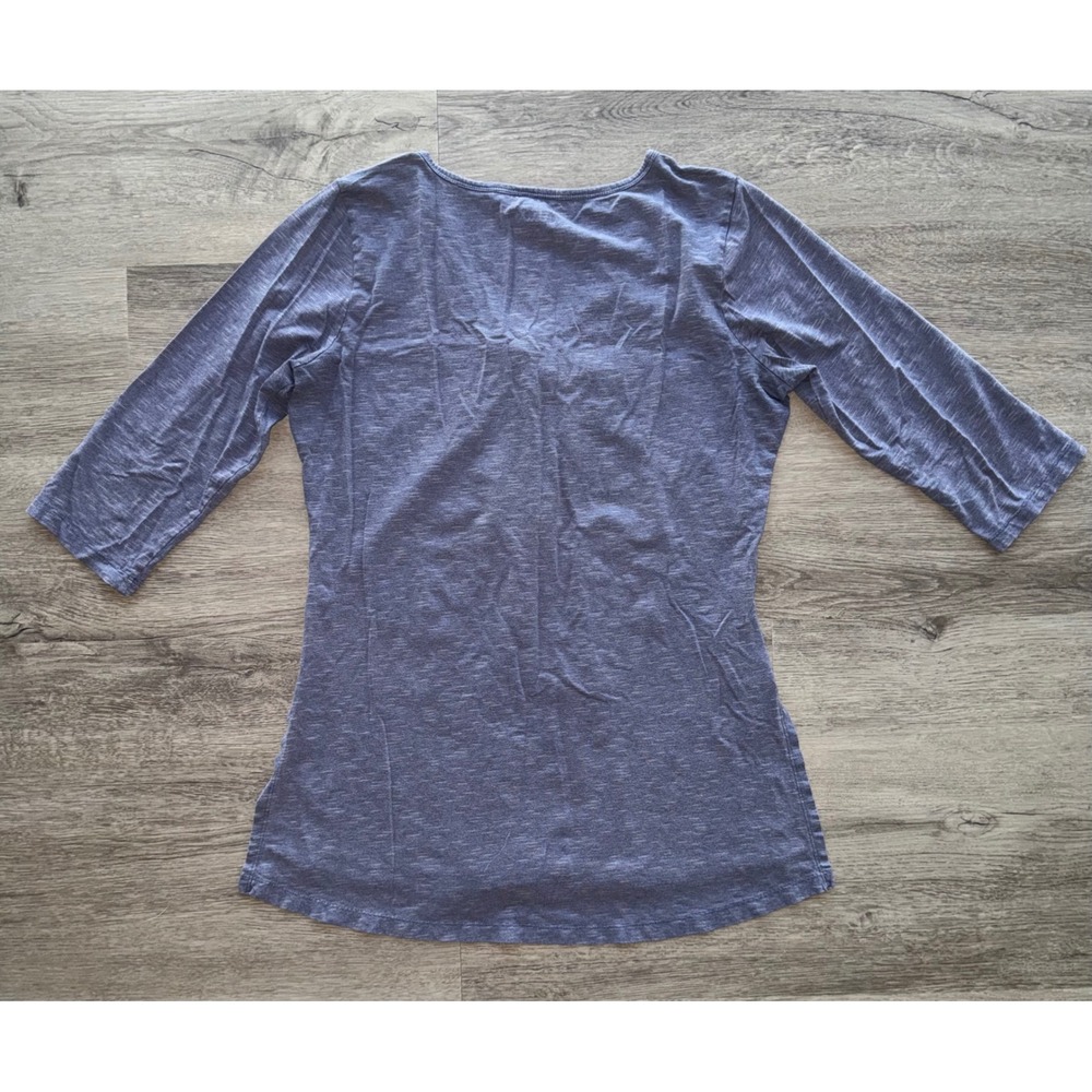 Toad&Co Women's Blue 1/2 Sleeve Henley Shirt Large Side Slits - Picture 5 of 5